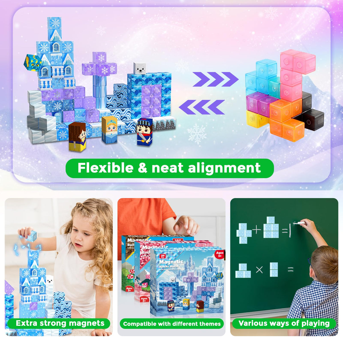 Magneverse compatible system connects with other tile sets for expanded play scenarios.