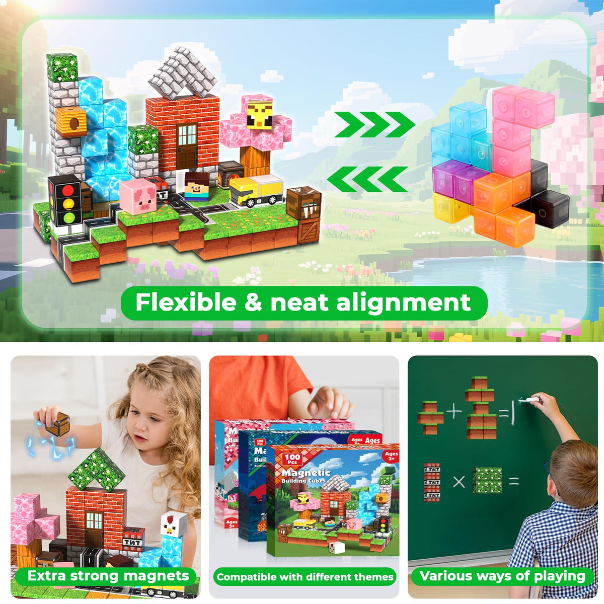 Magneverse creative playroom: assemble, rebuild, and experiment with forest-themed structures.