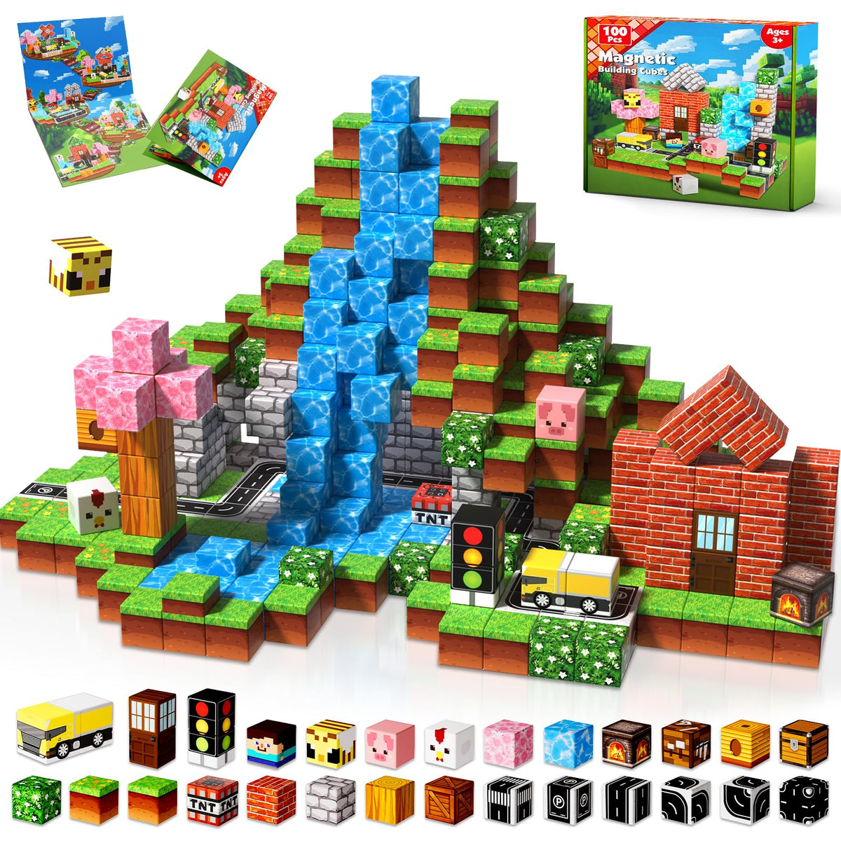 Magneverse forest cubes: colorful magnetic blocks for open-ended play and creative building.