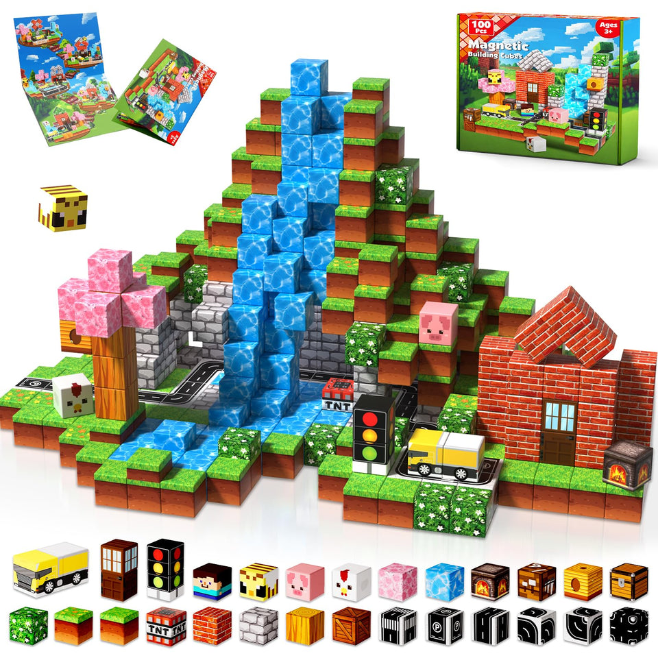 Magneverse forest cubes: colorful magnetic blocks for open-ended play and creative building.