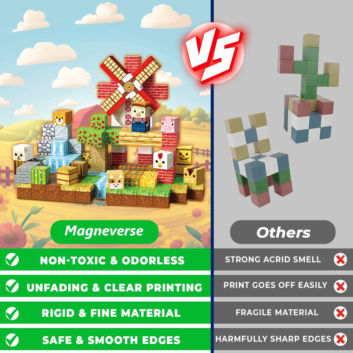 Magneverse magnetic blocks click together for sturdy, taller constructions.