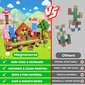 Magneverse blocks stacked into architecture show construction imagination.