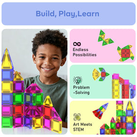 Magneverse mini tiles are compatible with standard magnetic tile sets for expanded play