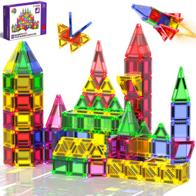 Magneverse mini magnetic tiles in travel box enable portable play on trips