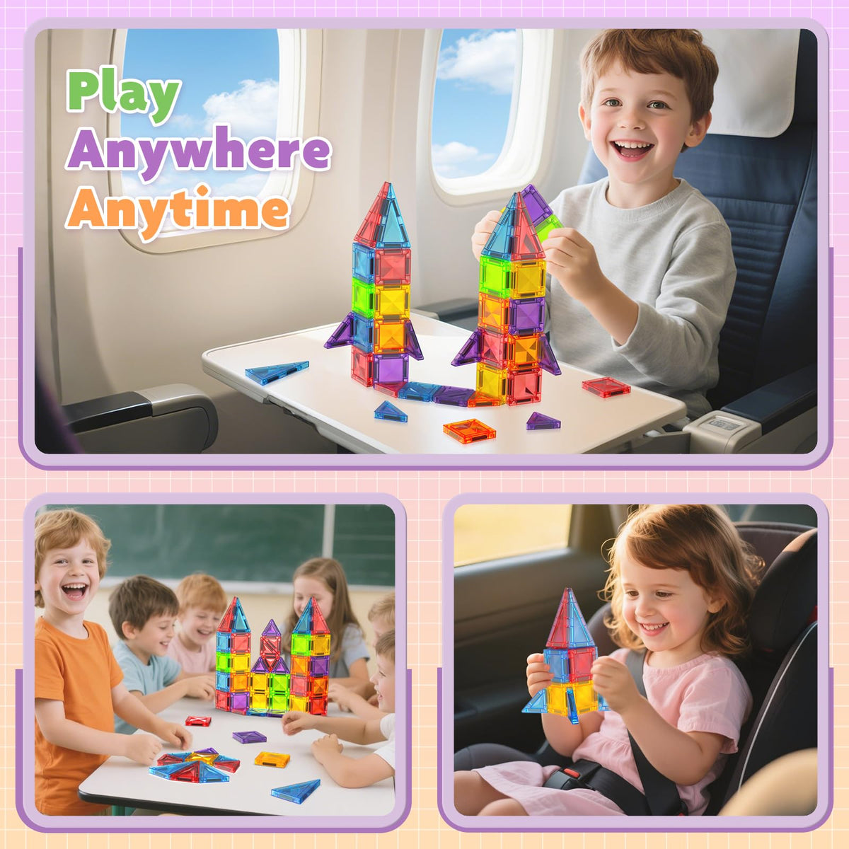 Magneverse mini tiles create sturdy towers on the go.