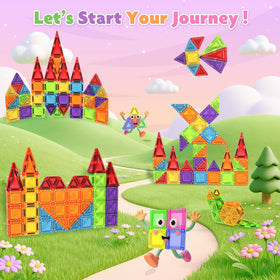 Magneverse tiles beside standard tiles expand STEM play and build options.
