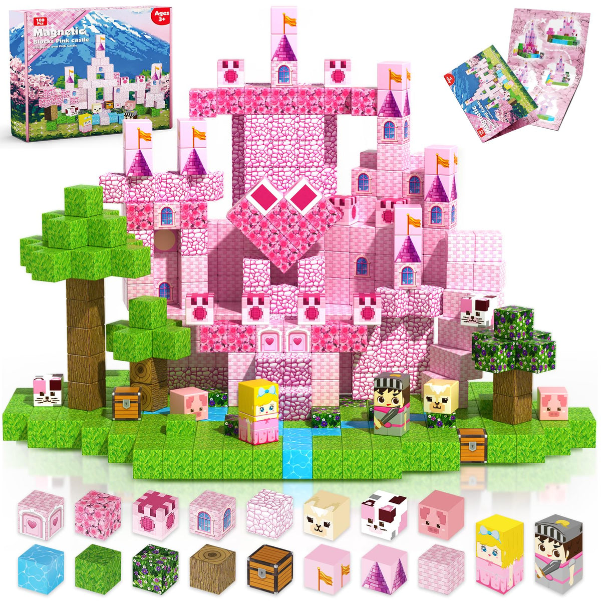 Magneverse pink castle blocks spark imaginative play and fine motor skills.