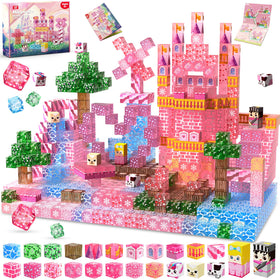 Magneverse pink princess castle blocks showcase transparent walls for imaginative storytelling.