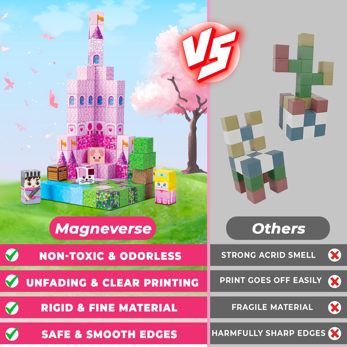 Magneverse safe, durable blocks with smooth edges for worry-free play.