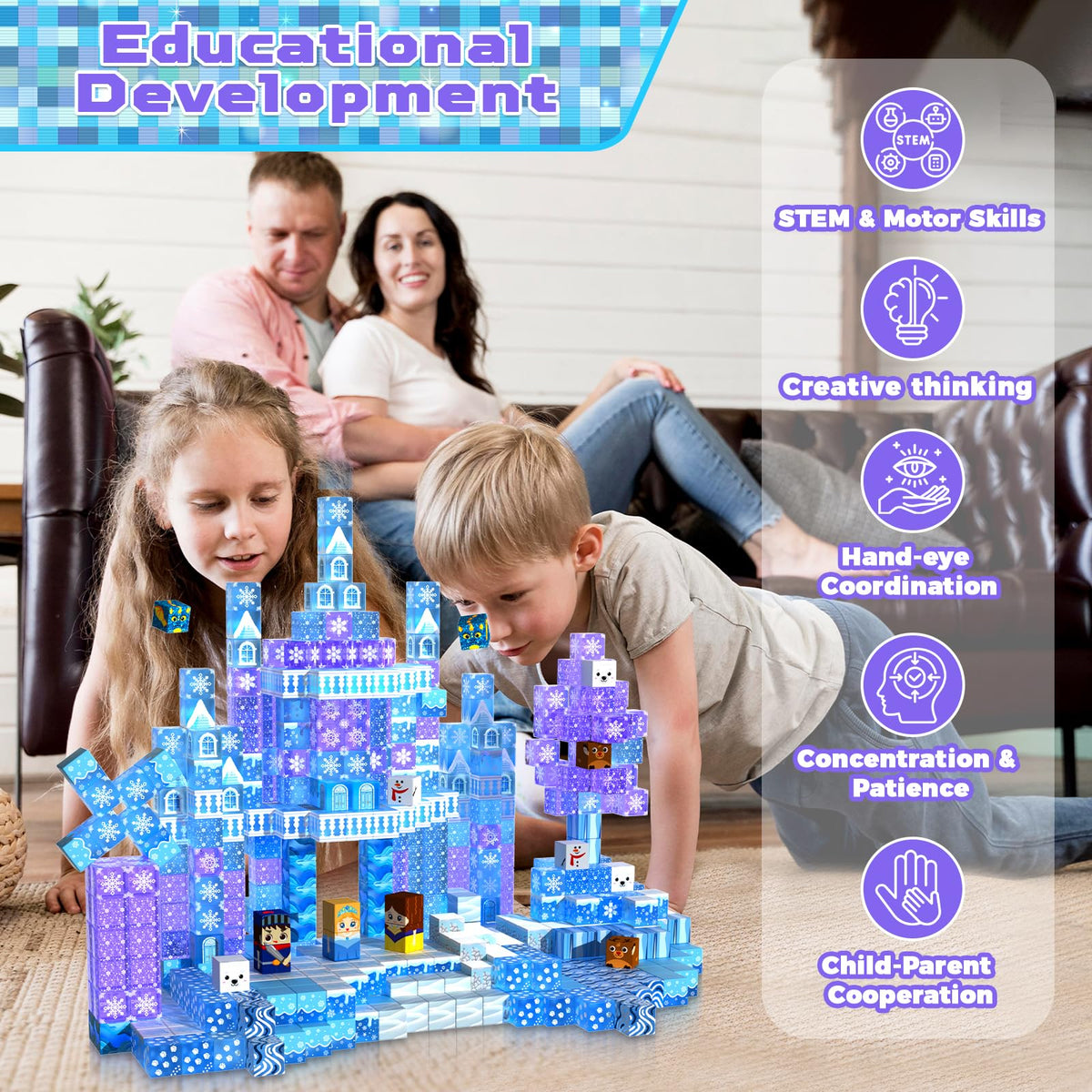 Magneverse winter wonderland designs invite icy castles and glistening bridges to life.