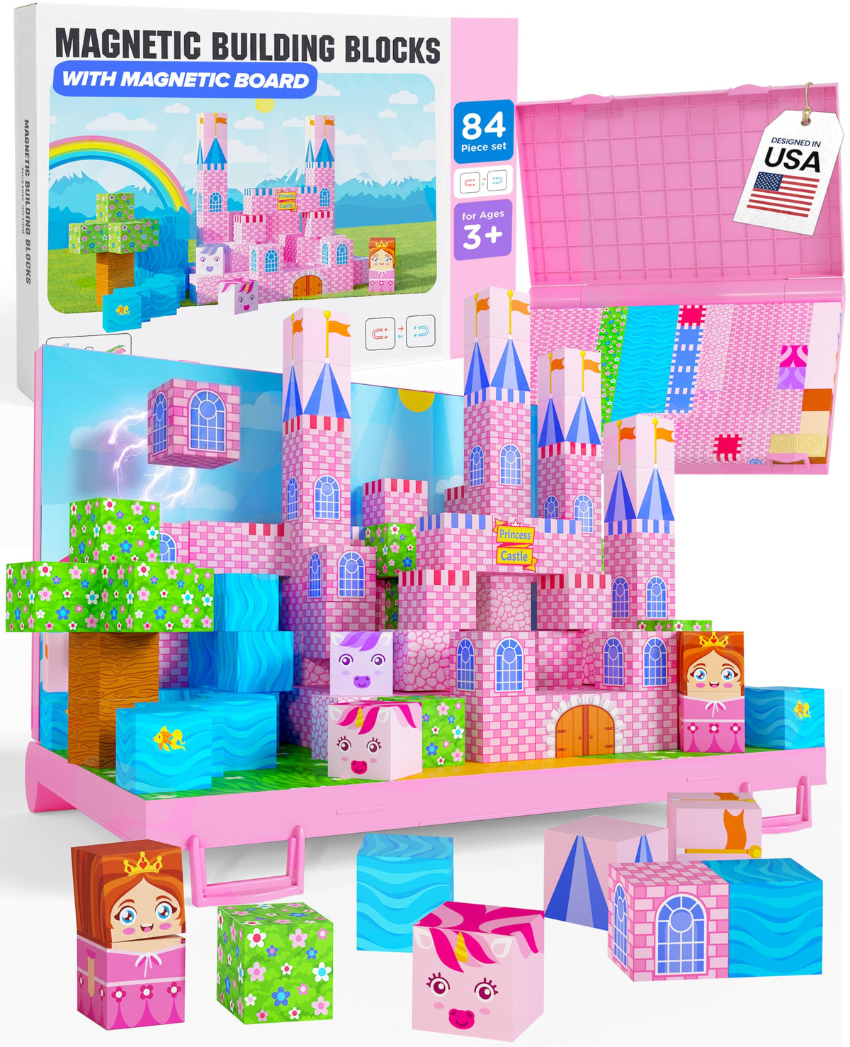 Magnezo princess castle magnetic cubes on board for imaginative building