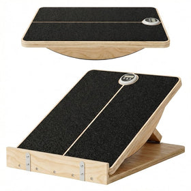 Magpie slant board exercise setup on wood demonstrates versatile training for home workouts.