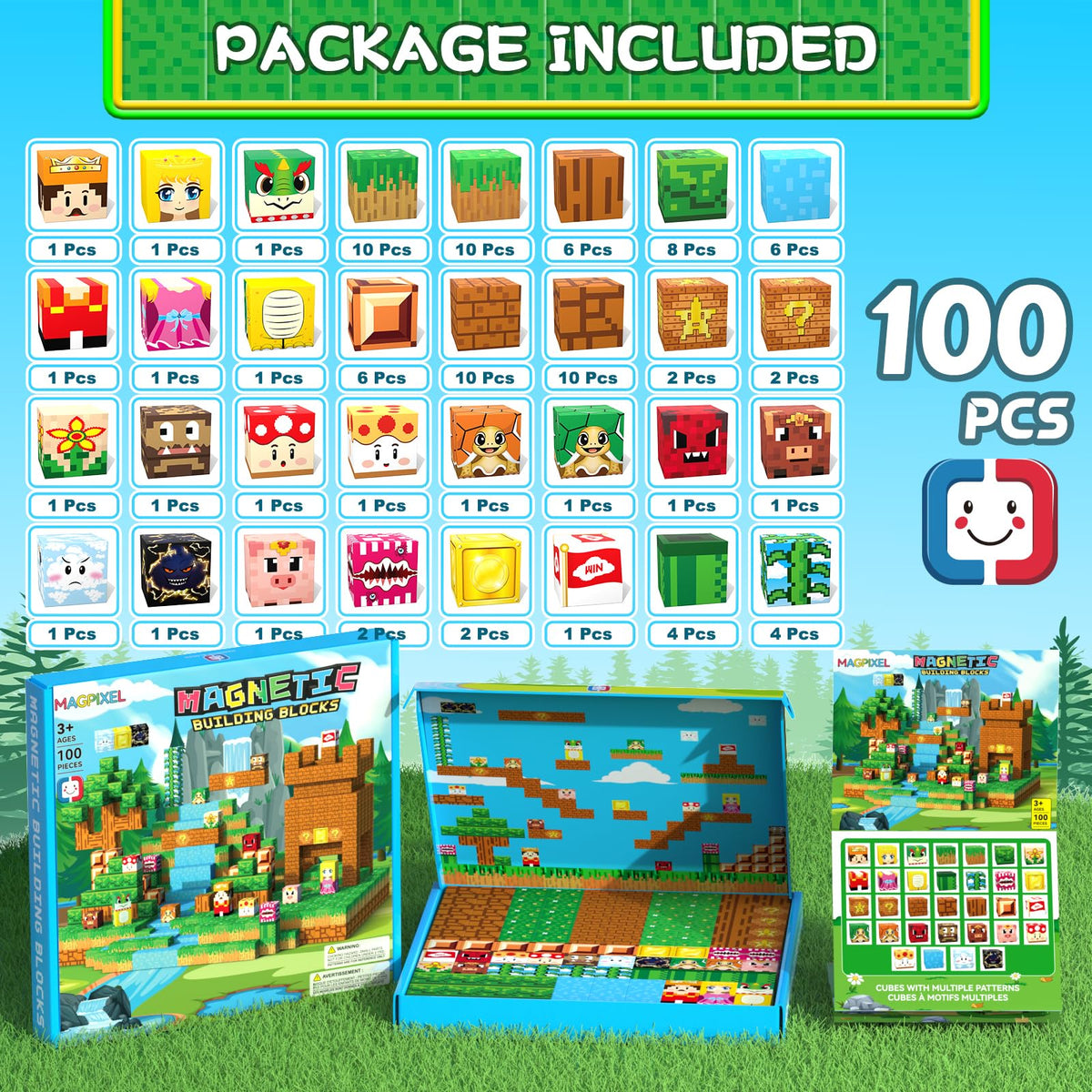 Portable Magpixel set ideal for travel and playdates.