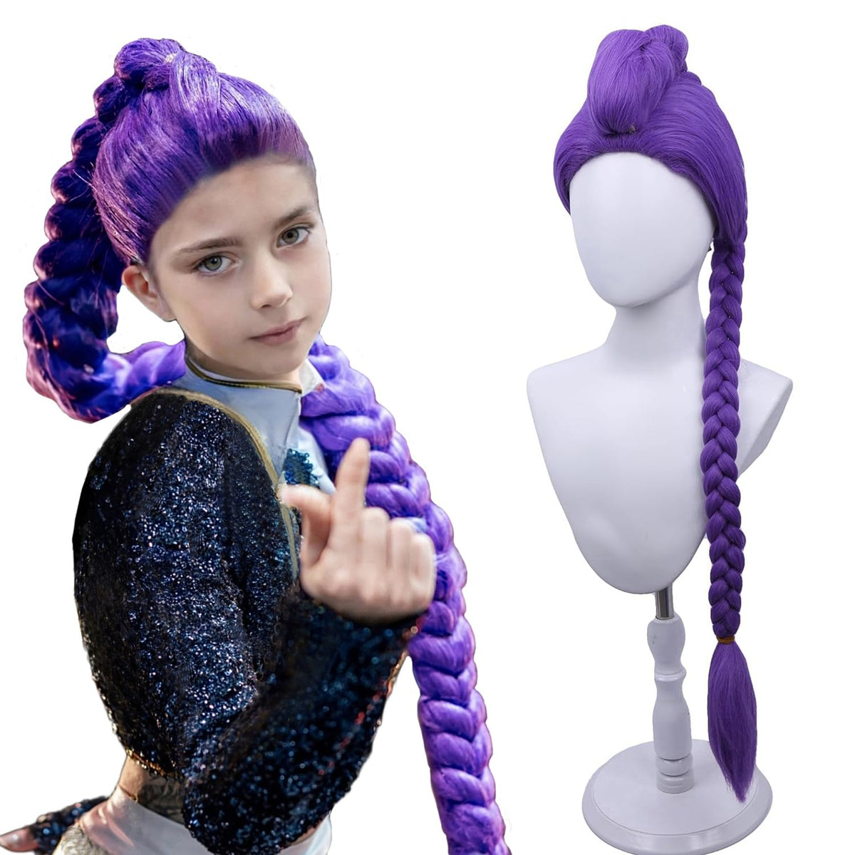 MAGQOO purple braid wig for kids, 85 cm length, ideal for cosplay.