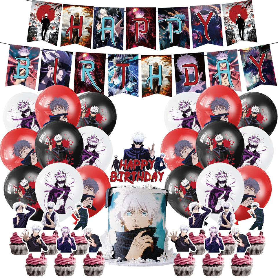Magsamson Satoru banner enhances anime birthday party decor.