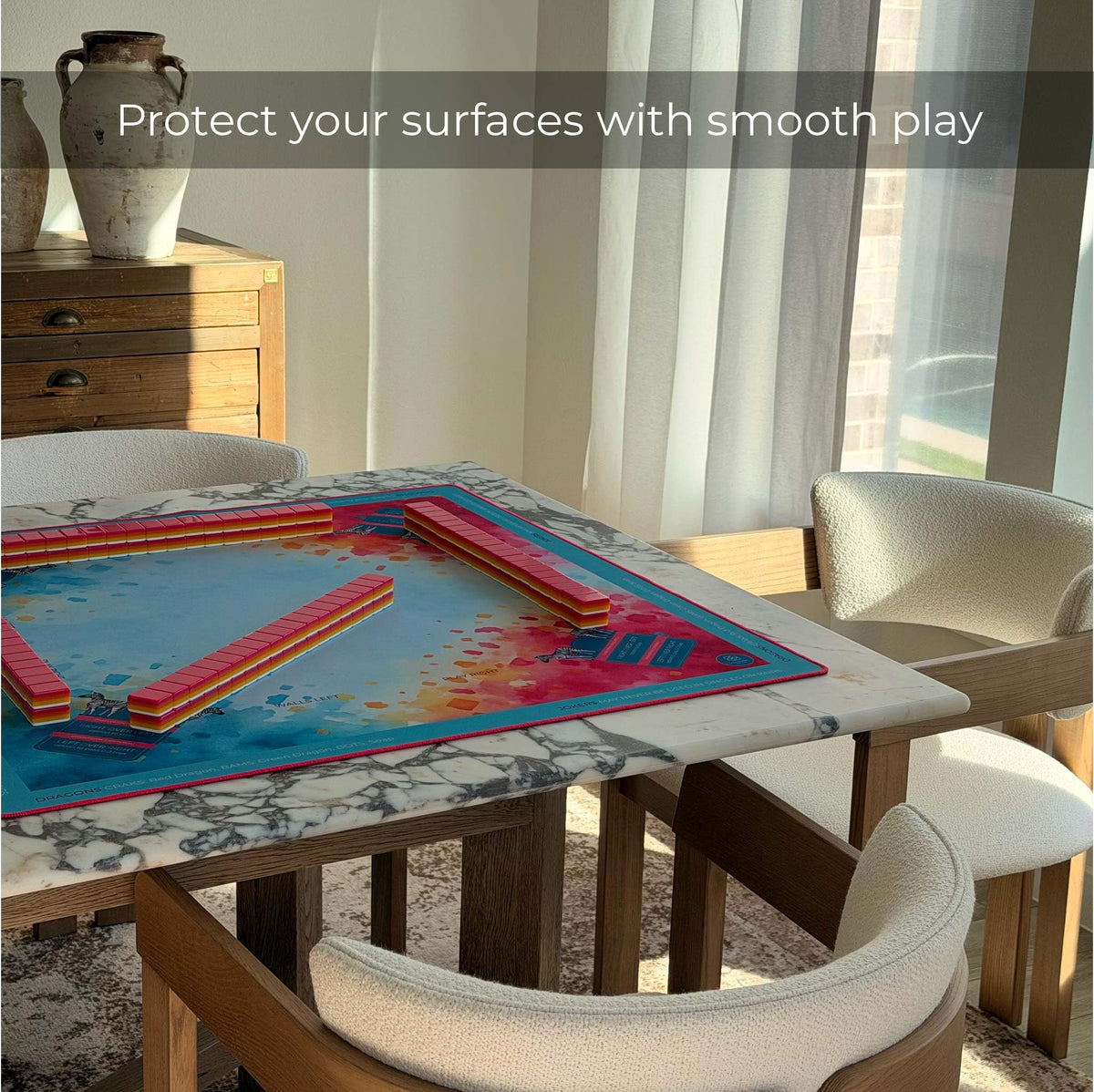 Mahjong Atelier non-slip rubber back keeps mat stable on tables