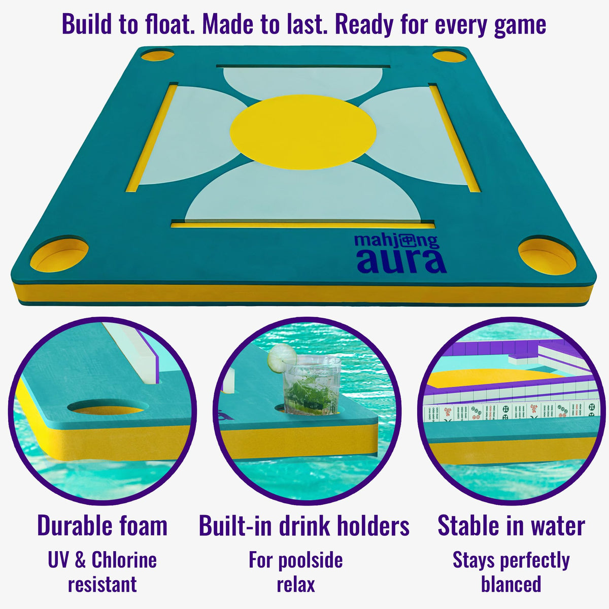 Mahjong Aura family playing cards on the floating pool table