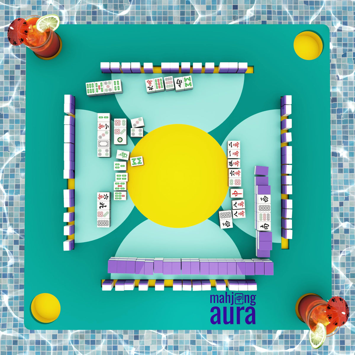 Mahjong Aura floating table on pool for easy poolside play