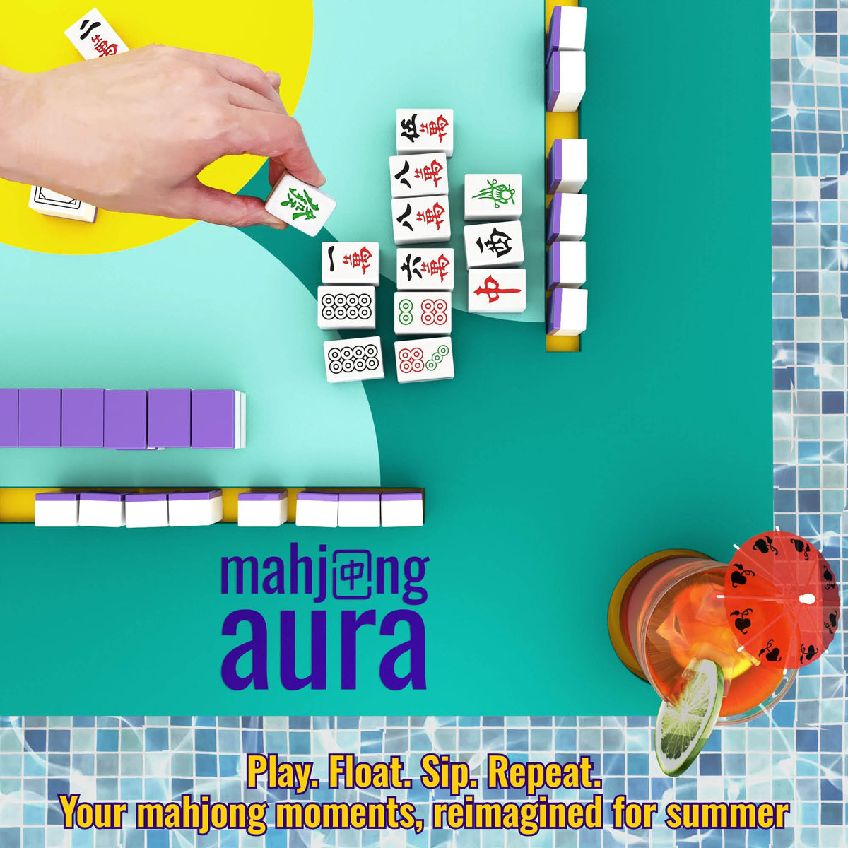 Mahjong Aura tiles close-up on the table highlighting tile size versatility