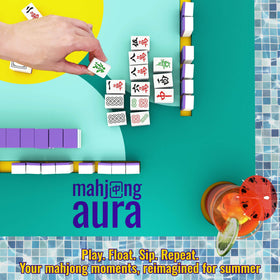 Mahjong Aura tiles close-up on the table highlighting tile size versatility