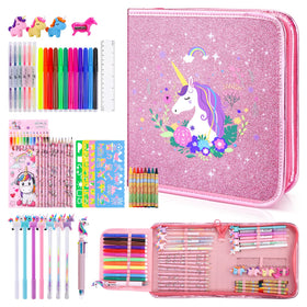 MAIGOZON fruit scented markers set shown with unicorn pencil case for creative play