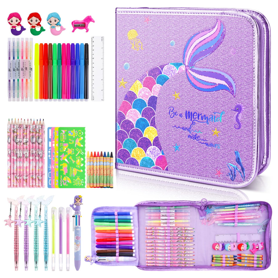 MAIGOZON Mermaid art kit with compact case for organized crafts.