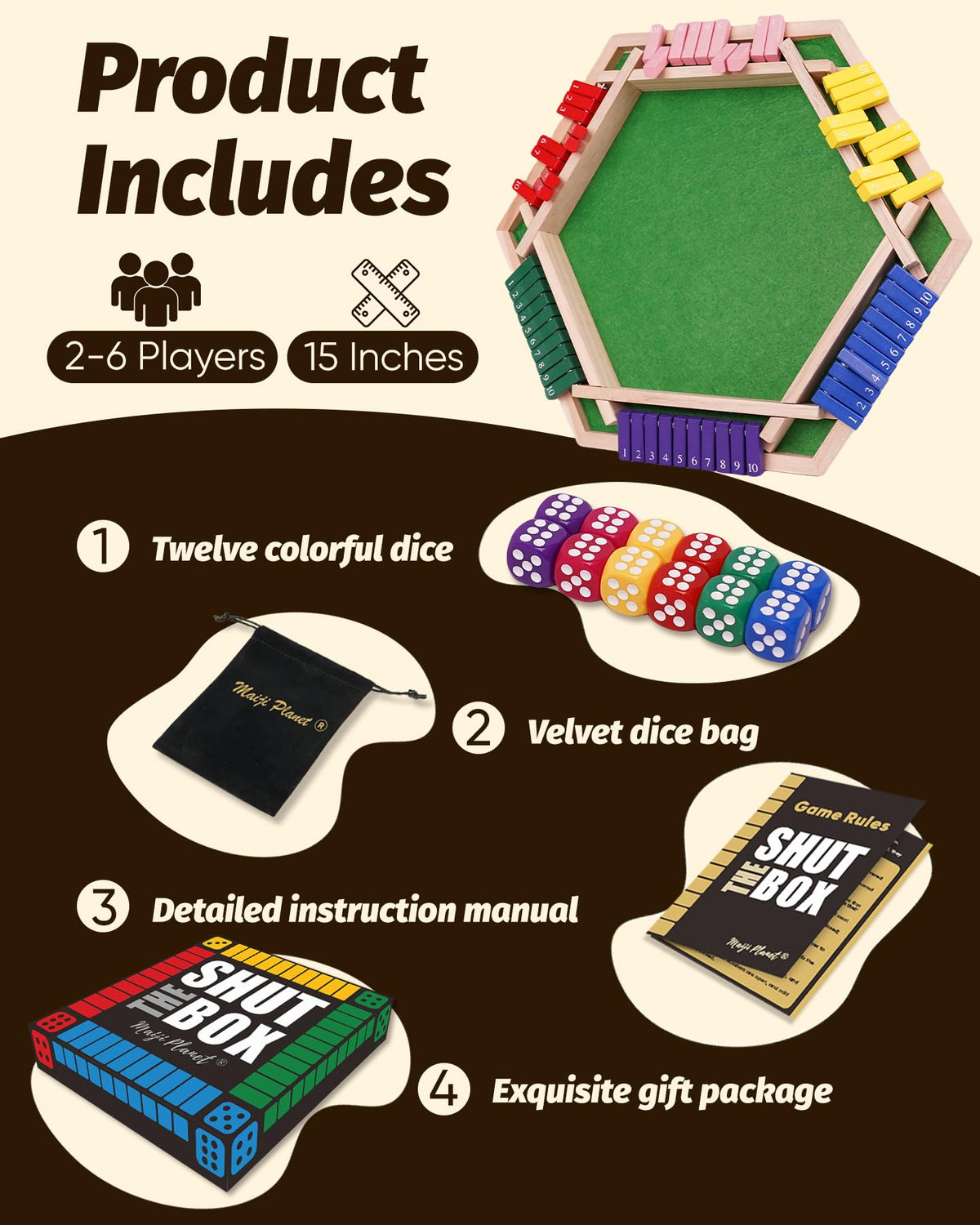Maiji Planet Shut The Box travel-friendly wooden set fits any trip.