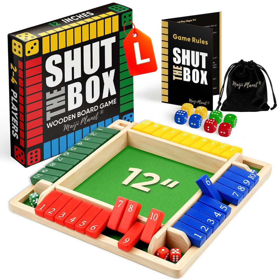 Maiji Planet Shut The Box Game Set on wood board for family bonding and quick brain-teasers.