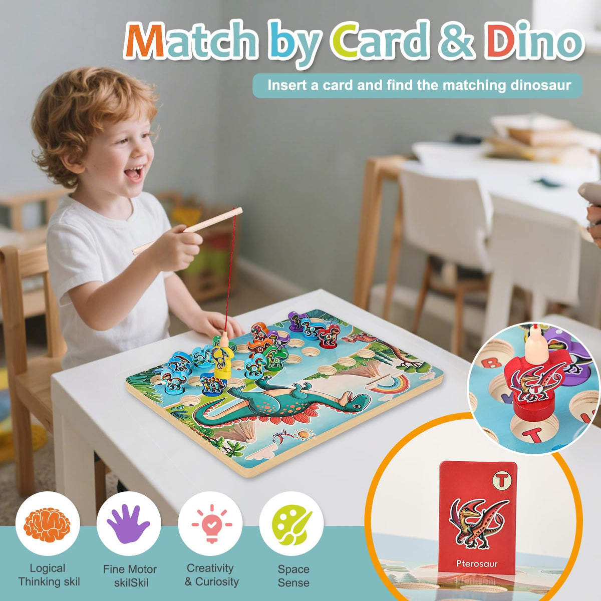 Mailuren dinosaur cards support picture-letter matching and memory skills.