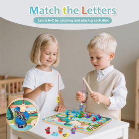 Mailuren letter dinosaur pieces aid A–Z matching for cognitive development.