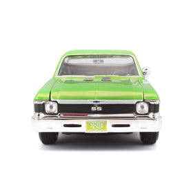 Maisto 1970 Nova SS opened hood reveals die-cast engine detail.