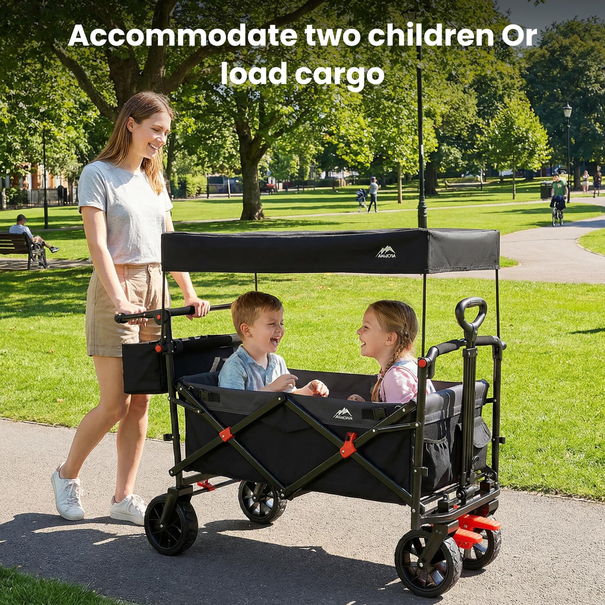 MAIZOA Foldable Wagon with adjustable push handle improves comfort.