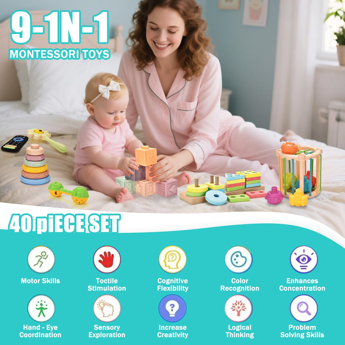 Majabike 9in1 soft stacking rings for grasping and hand-eye coordination