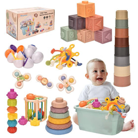 Majabike soft building blocks for safe teething and early stacking exploration.