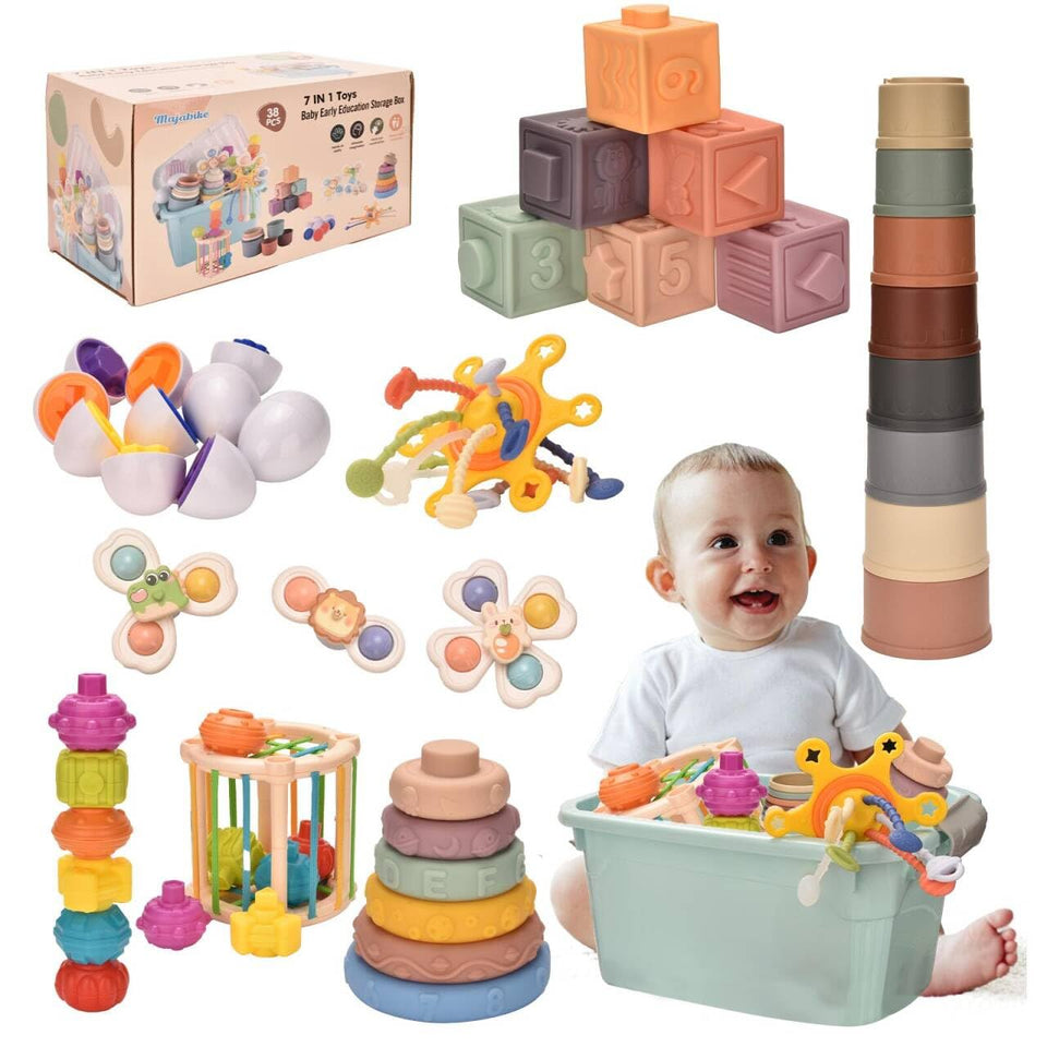 Majabike soft building blocks for safe teething and early stacking exploration.