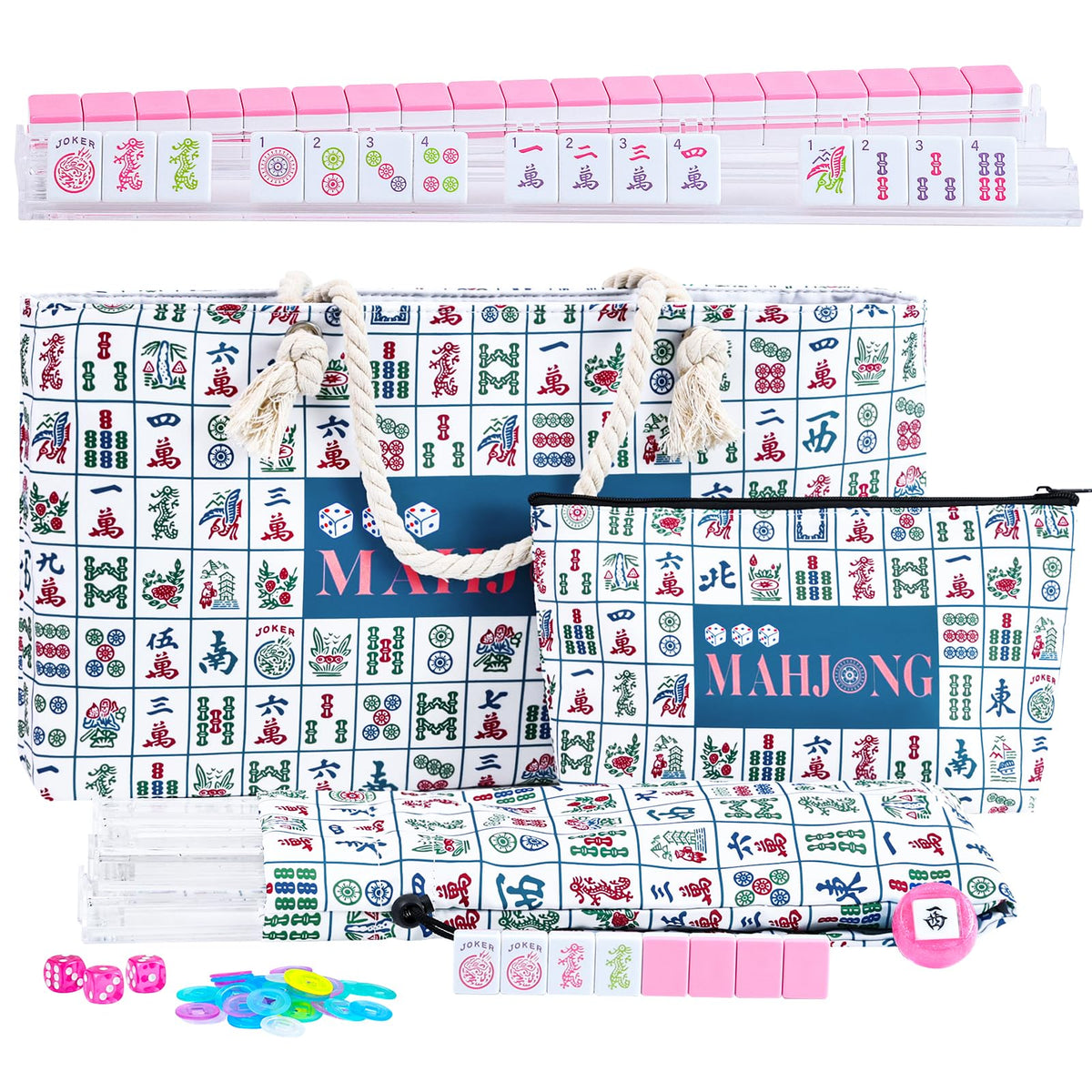 Majolicia American Mahjong tiles pink with clear engravings for easy visibility.