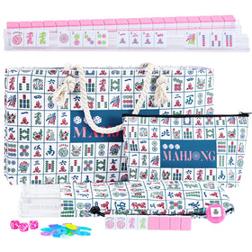 Majolicia American Mahjong tiles pink with clear engravings for easy visibility.