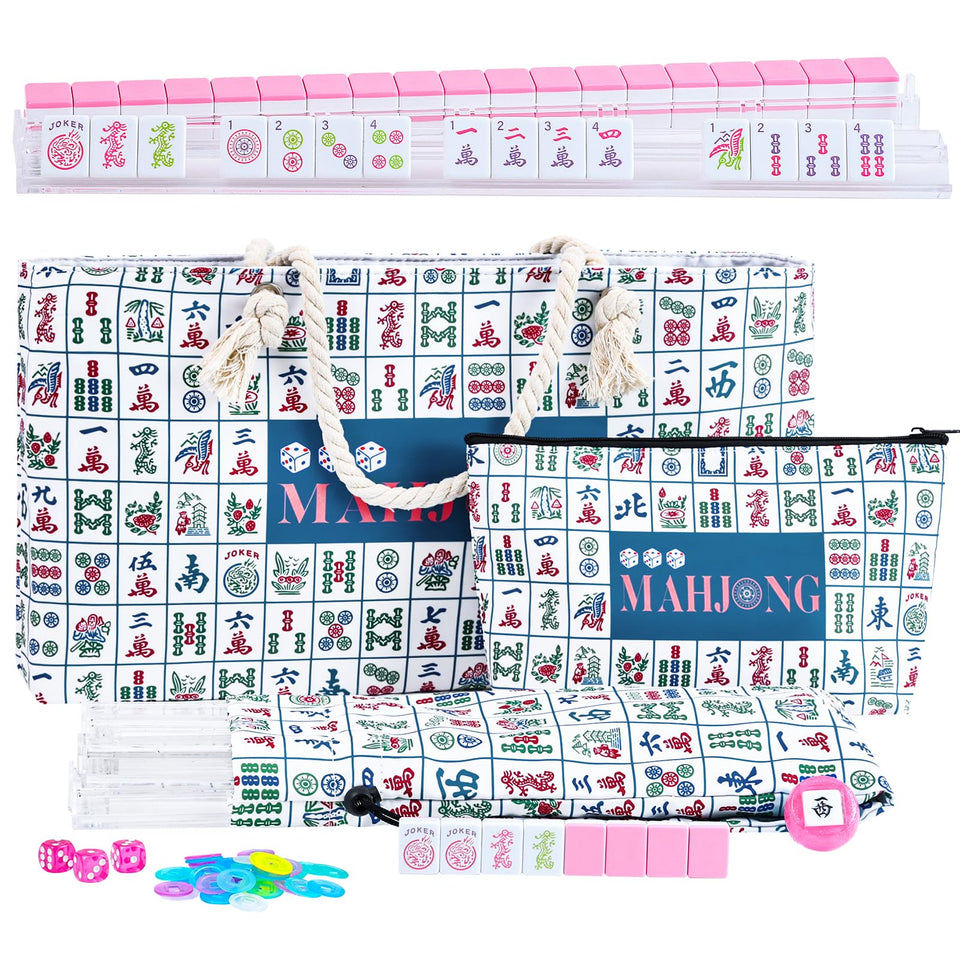 Majolicia American Mahjong tiles pink with clear engravings for easy visibility.