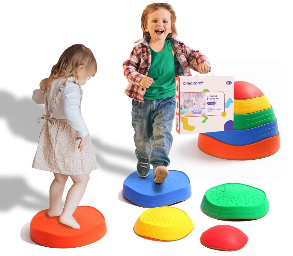 Makarci stepping stones with non-slip surface for safe balance practice outdoors.