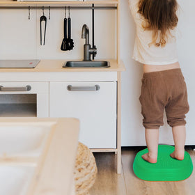 Makarci stepping stones with rubber bottom stay in place on carpet or grass.