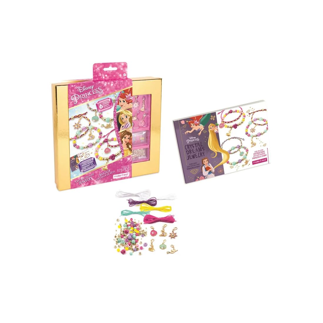 Beads and spacers from the Make It Real kit ready for six bracelet projects.