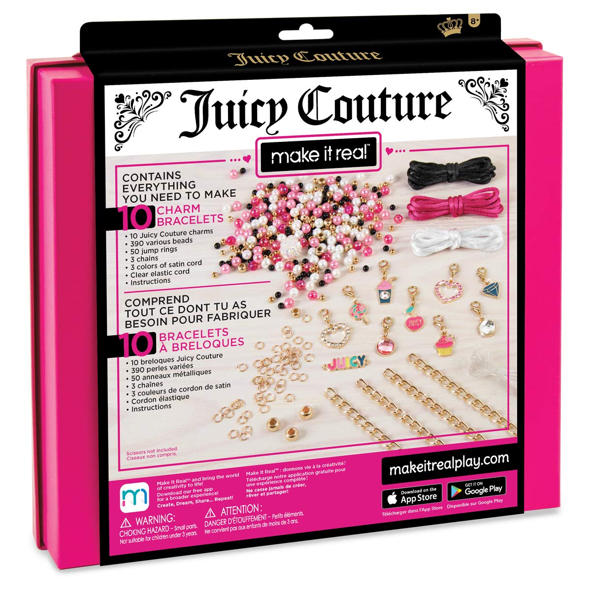 Juicy Couture charm collection with 10 charms for unique bracelet designs.