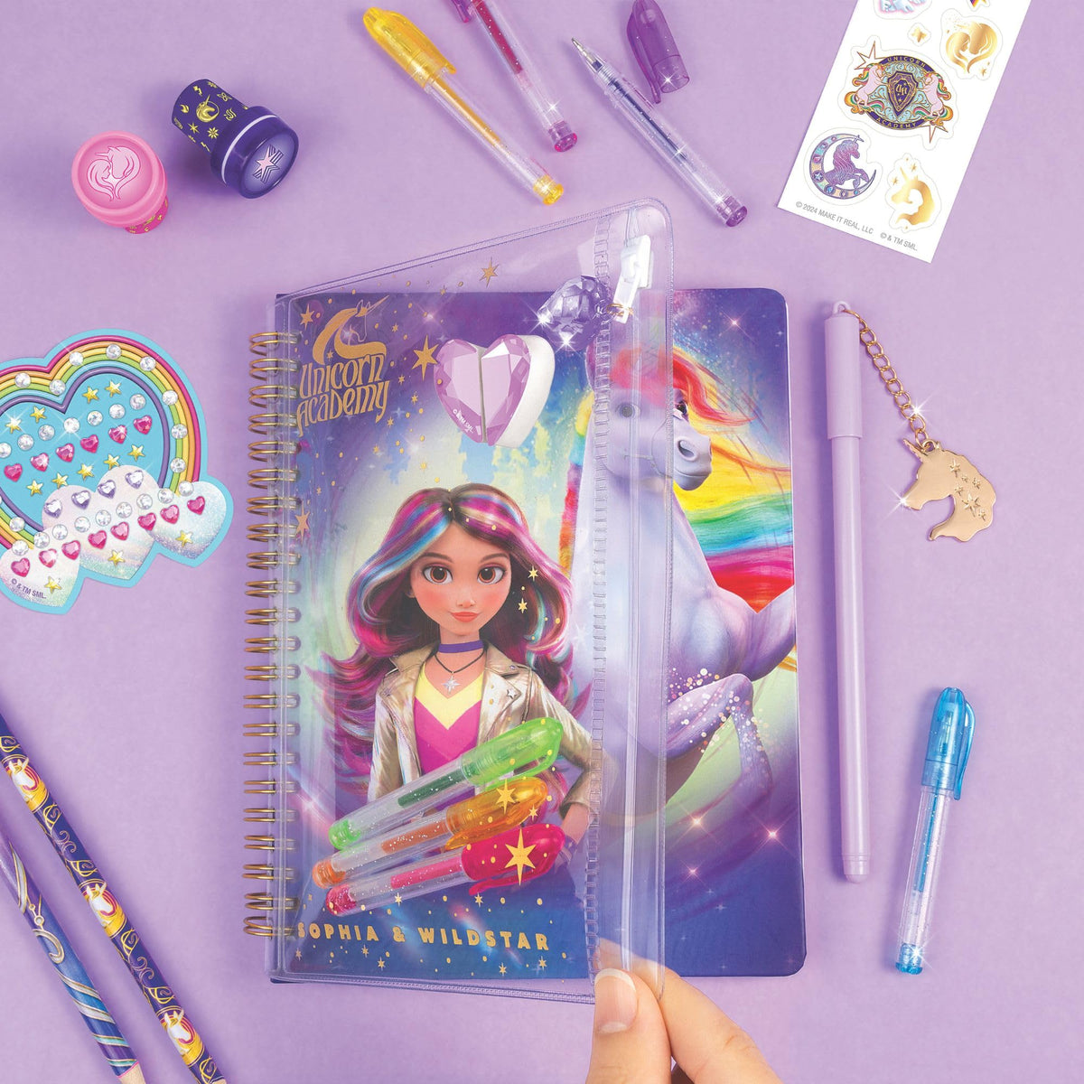 Make It Real Unicorn Academy charm pen creates magical writing accents