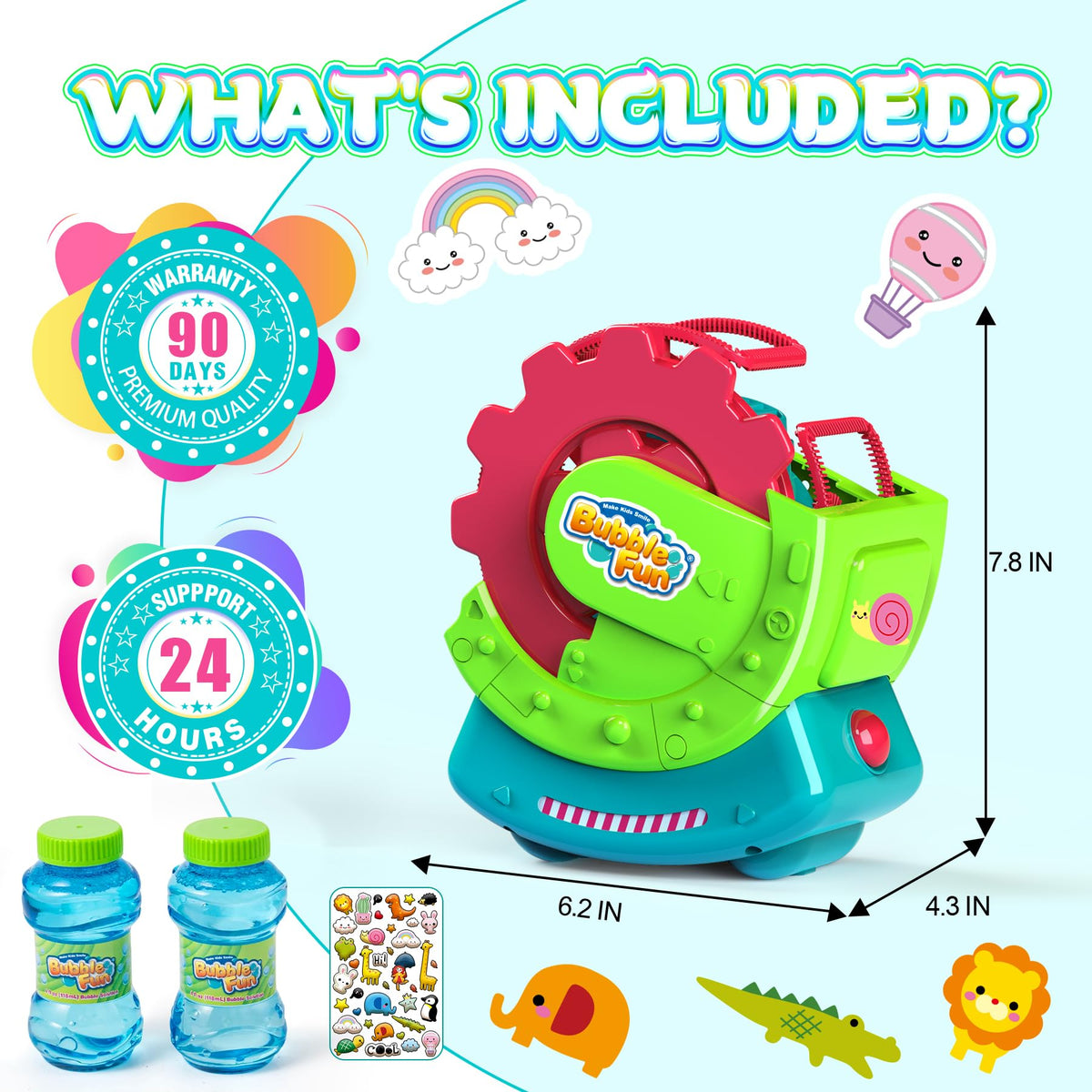 Make Kids Smile Bubble Fun bubbles rise up to seven feet in the air during play.