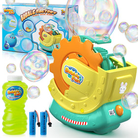 MAKE KIDS SMILE BUBBLE FUN rechargeable-bubble-machine delivers nonstop bubbles for indoor and outdoor play.