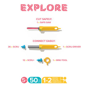 Makedo Explore 50-piece-pack spread shows versatile components for open-ended projects