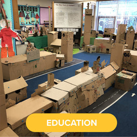 Makedo Invent kids collaborating in a small-group activity.