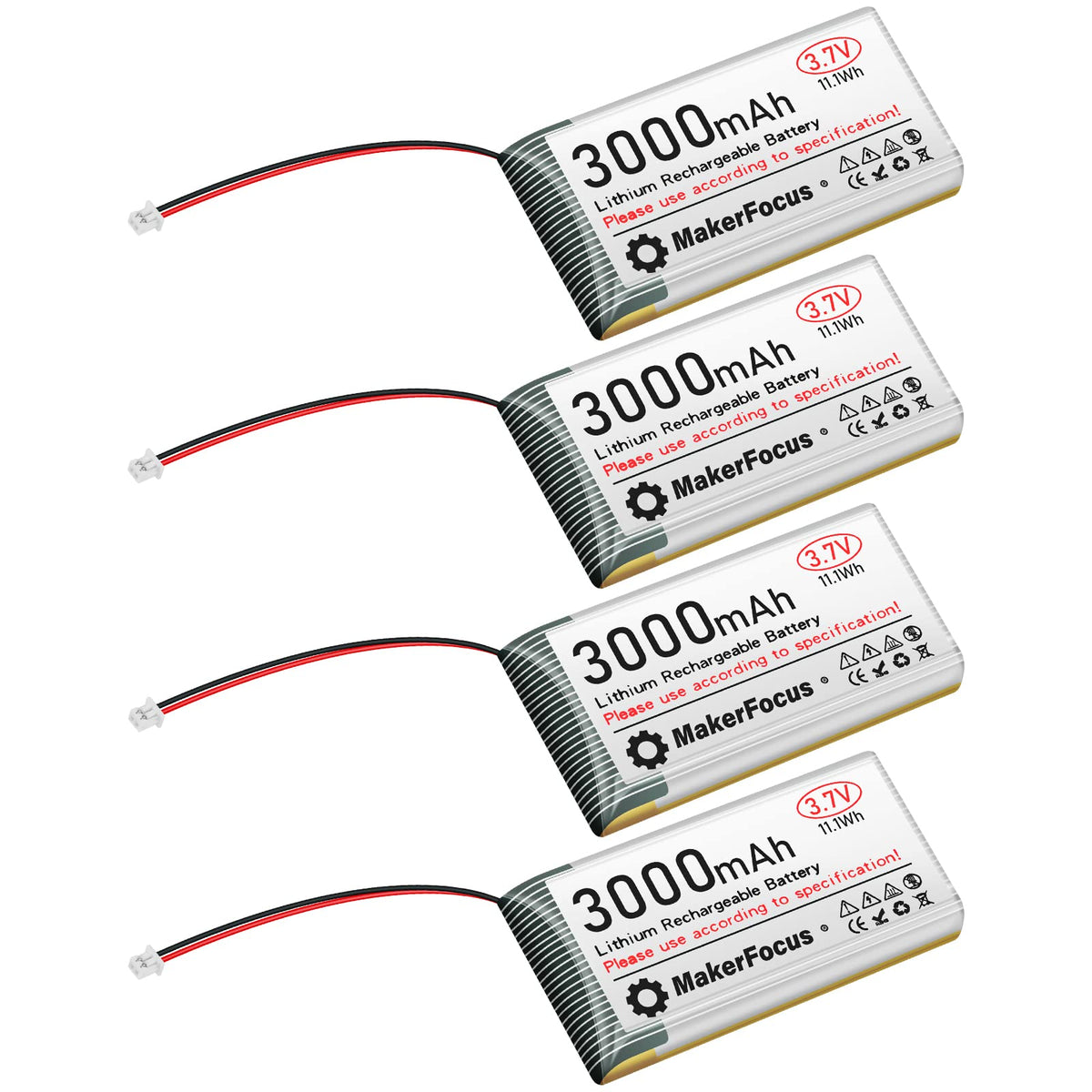 MakerFocus 4-pack 3.7V LiPo battery set with protection board for ESP32 projects