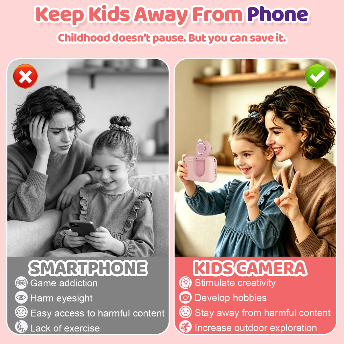 Makolle Kids Camera 180° flip lens enables flexible selfies and creative photos.