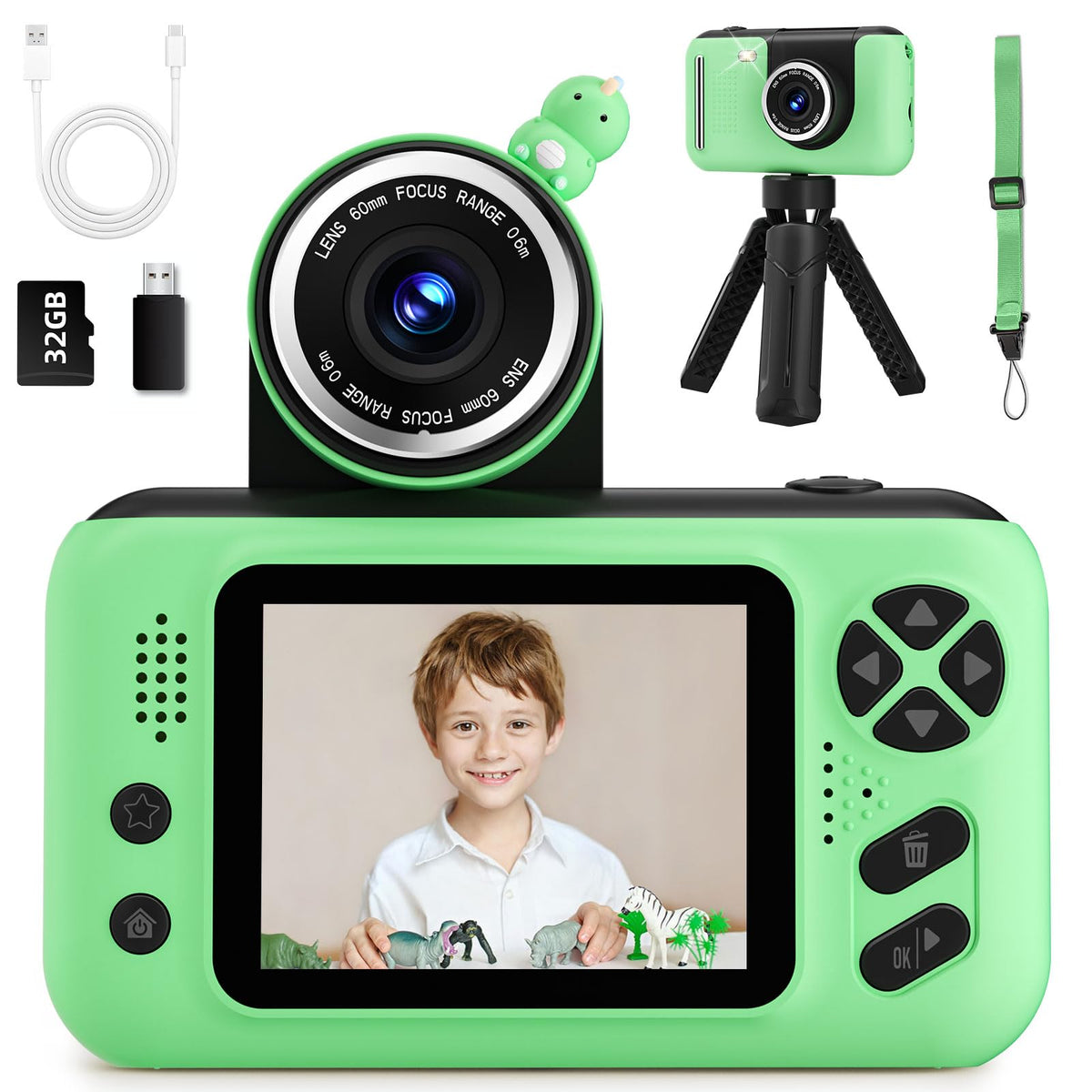 Makolle kids camera with 180-degree flip screen for easy selfies and richer angles